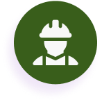 Worker icon with helmet on green circle.
