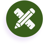 Pencil and ruler icon on green circle.