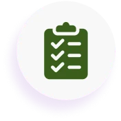 Green checklist icon on white circular background.